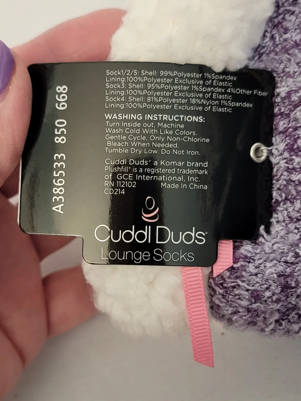 Cuddl Duds Purple Sherpa Lined Lounge Socks Size 4-10